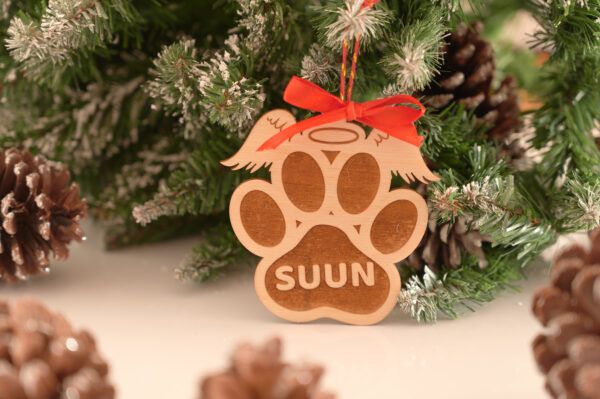 Adorno de Navidad con huella y alas – Recuerdo de tu mascota