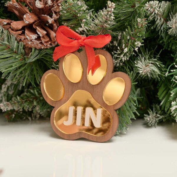 Adorno de Navidad con huella personalizada de tu mascota - Madera / metacrilato
